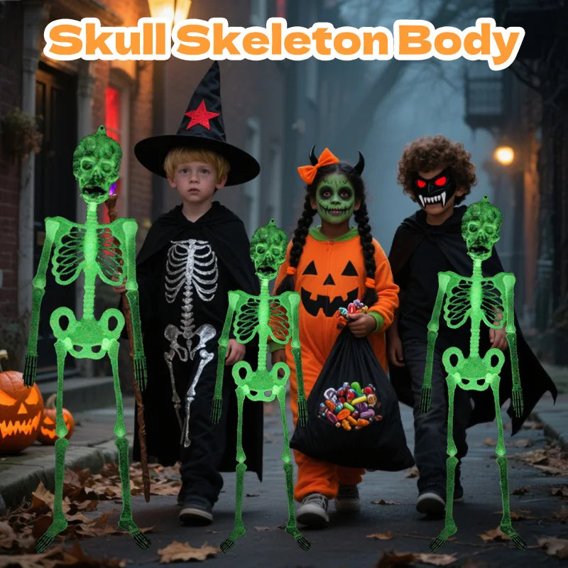 Esqueleto decorativo de Halloween de 90cm, forma humana, luminoso, cuerpo completo, esqueleto móvil Poseable, casa embrujada al aire libre, fiesta, accesorio DIY