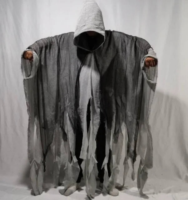 Disfraz de fantasma de Halloween Unisex, capa con capucha, accesorios de fiesta del Día de los muertos