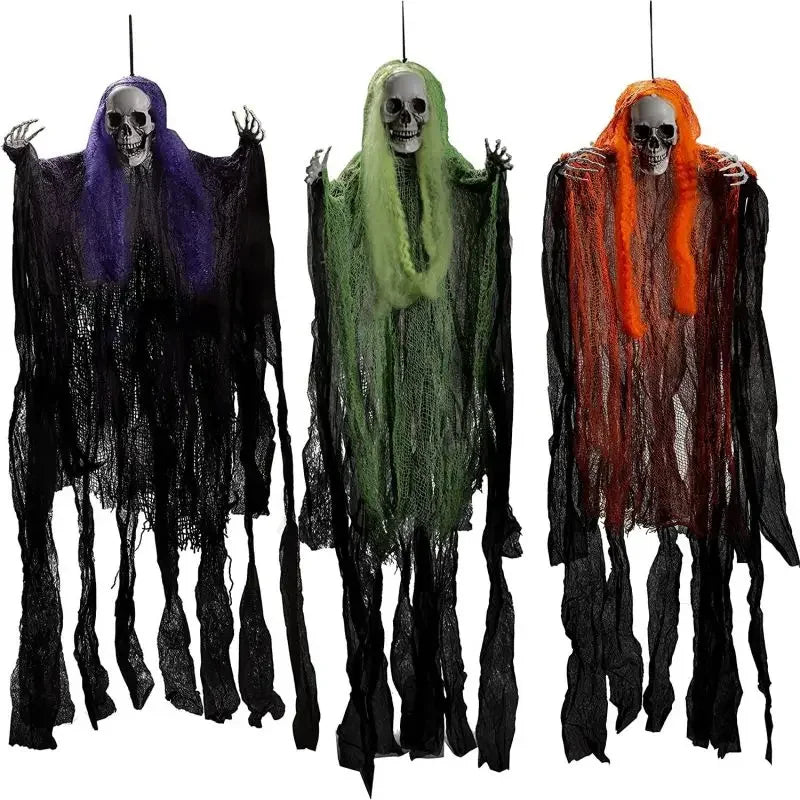 Esqueleto colgante de Halloween, decoraciones de fantasmas, Reapers Grim para Halloween, Control de sonido al aire libre, fantasma iluminado