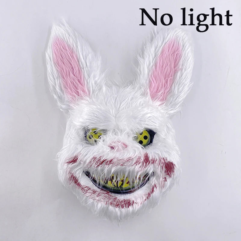 Máscara de conejo sangriento LED, mascarada de baile de terror, decoración de Cosplay, máscara de conejo asesino brillante, máscara de oso sangriento aterrador para hombres