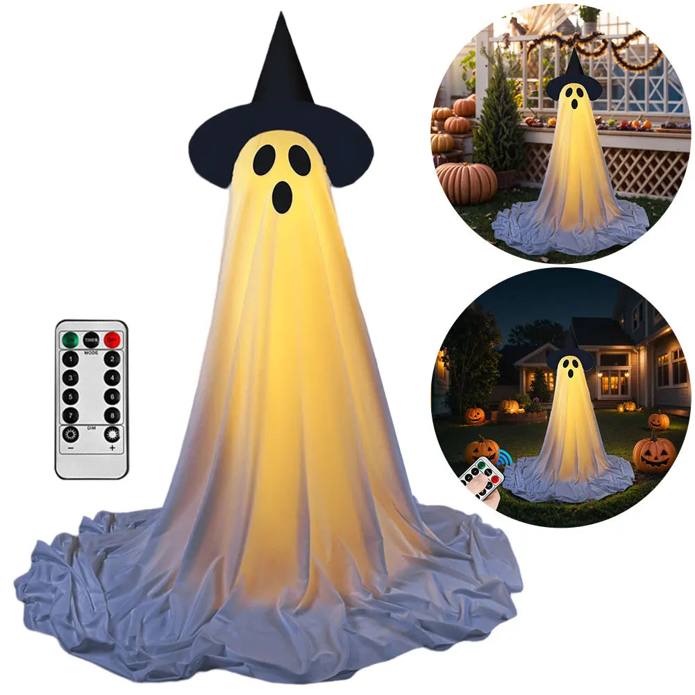 Decoraciones de fantasmas iluminadas para Halloween, decoraciones de fantasmas al aire libre, decoración de fantasmas de pie aterradoras para puerta delantera, porche, patio, fiesta en casa