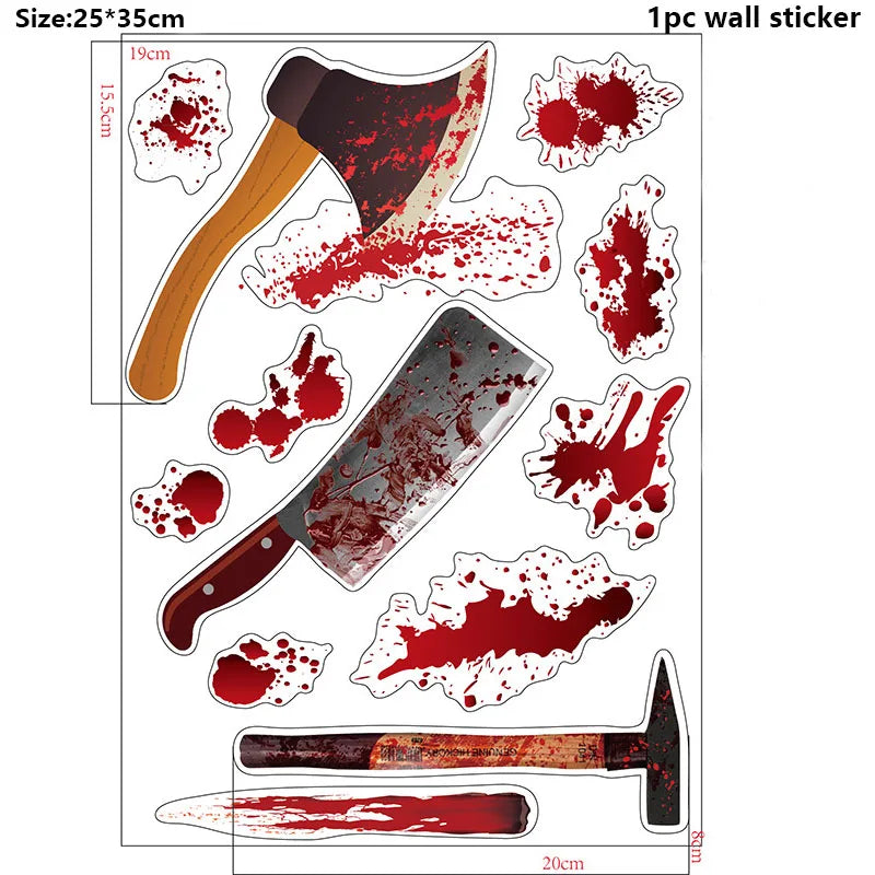 Pegatinas de pared de Halloween para puertas y ventanas, estampado de huellas de sangre, patrón de Calavera, suministros de decoración de escenas de fiesta de Halloween, accesorios de terror