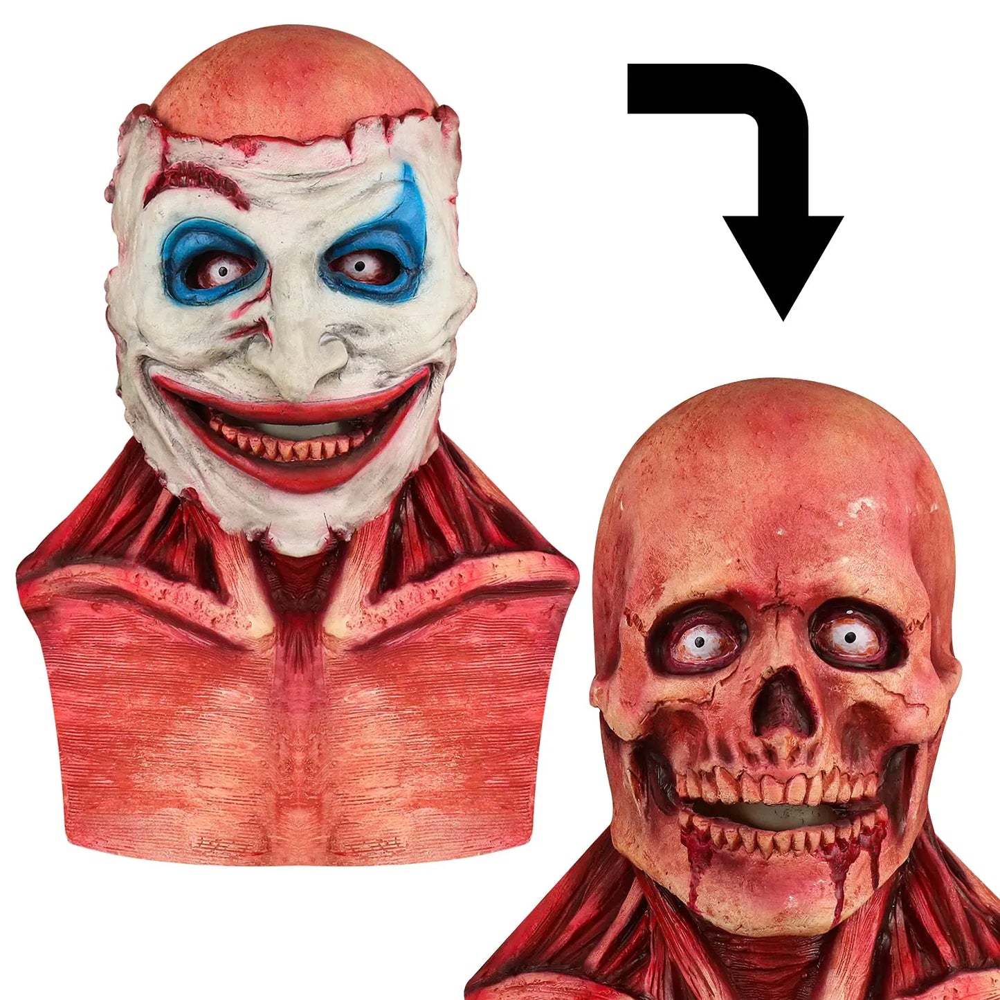 Que yo es mi máscara de Halloween aterradora tipo desgarro esqueleto Joker o jinete fantasma doble máscara de látex accesorios de Cosplay espeluznantes