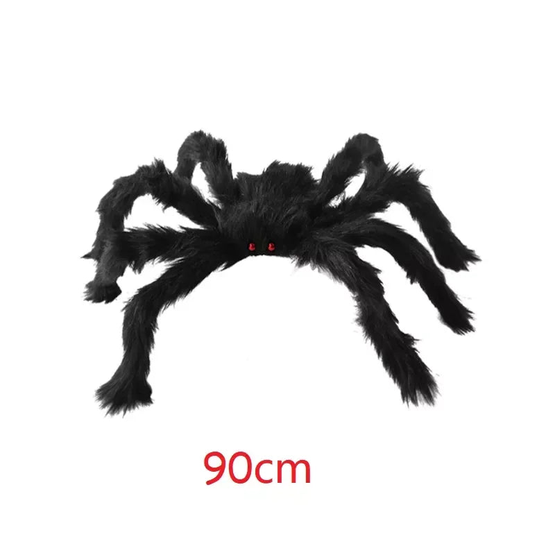 Araña negra de felpa de gran tamaño, decoración para fiesta de Halloween, hogar al aire libre, Bar, Casa Encantada, accesorios de terror, 30cm, 50cm, 75cm, 90cm