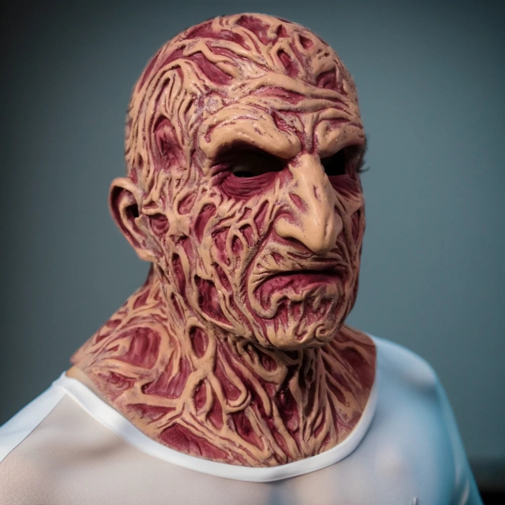 Máscara de látex de Freddy para Halloween, disfraz de Cosplay de carnaval, máscara de cara completa de Horror, demonio Rave, garras, accesorio de disfraz de hombre