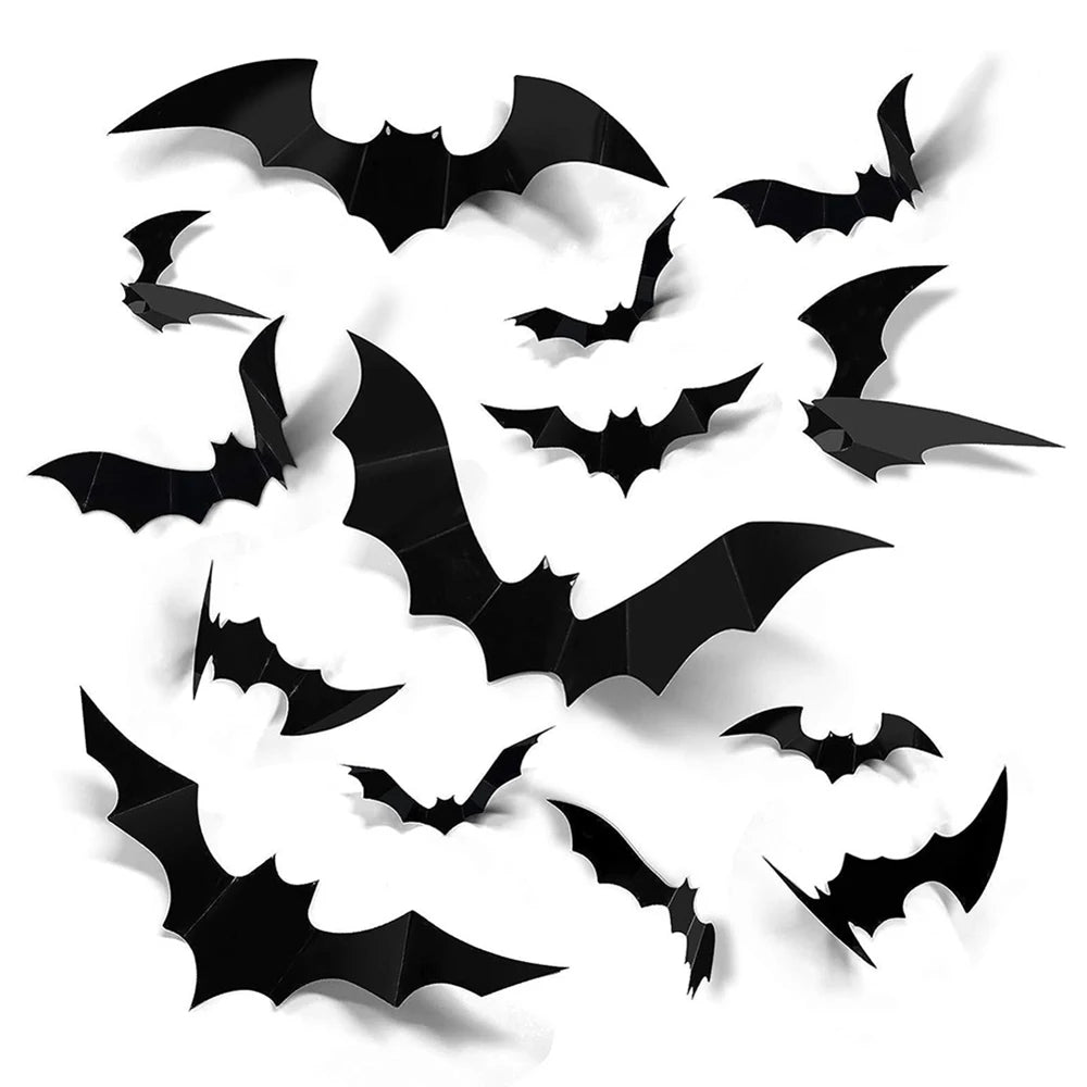 Decoraciones de murciélagos de Halloween, murciélago de Pvc 3D en la pared, pegatinas de pared de murciélagos negros, accesorios de miedo de Halloween