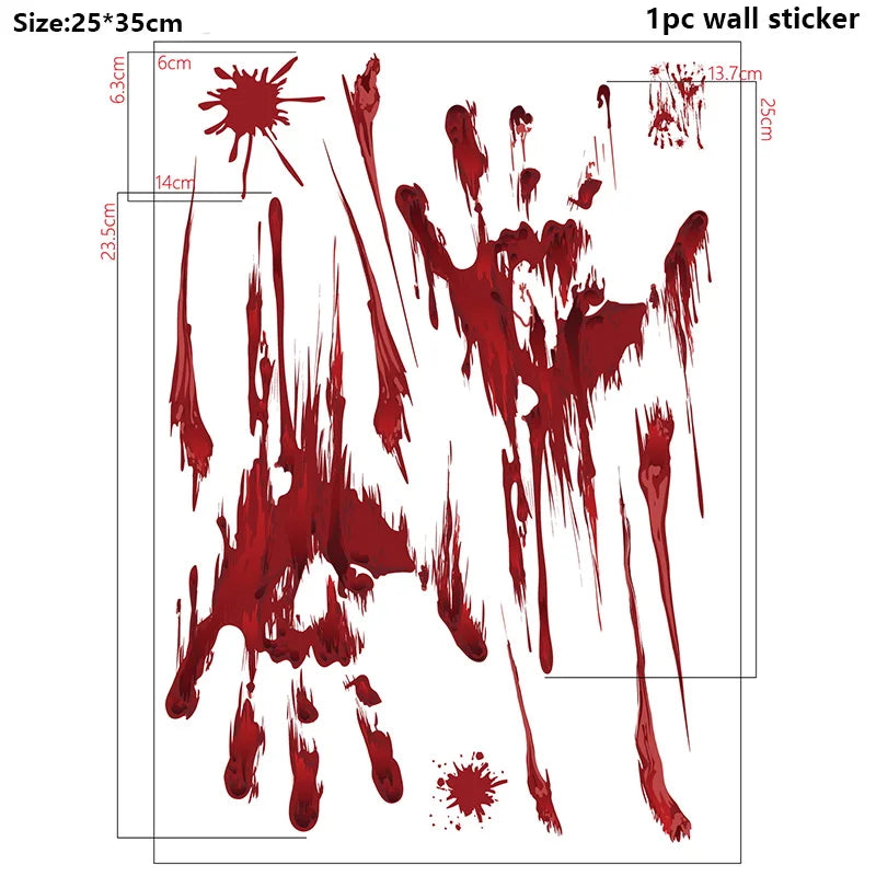 Pegatinas de pared de Halloween para puertas y ventanas, estampado de huellas de sangre, patrón de Calavera, suministros de decoración de escenas de fiesta de Halloween, accesorios de terror