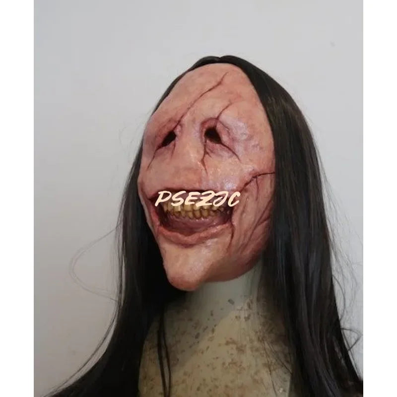 Máscara de diablo de pelo largo de terror de Halloween, máscara de diablo de cara roja, máscara de pelo largo de látex, fiesta temática