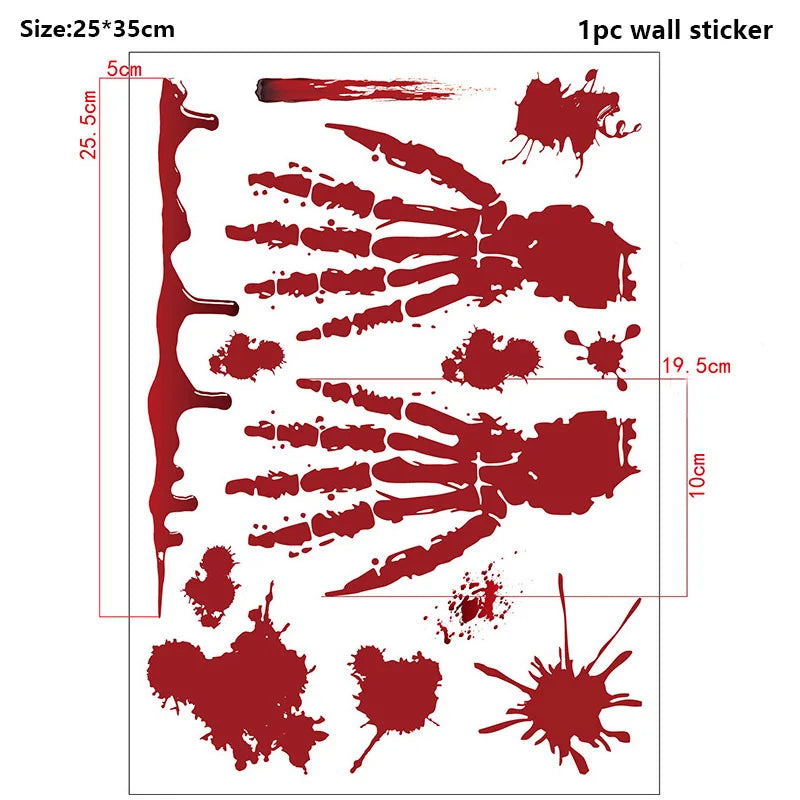 Pegatinas de pared de Halloween para puertas y ventanas, estampado de huellas de sangre, patrón de Calavera, suministros de decoración de escenas de fiesta de Halloween, accesorios de terror