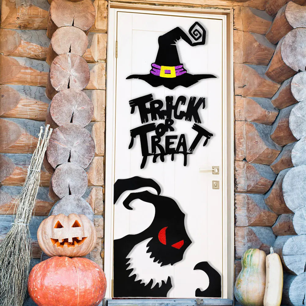 Decoración de Halloween pegatinas de puerta de habitación decoración de ventana esqueleto mano calabaza DIY diablo sombrero de bruja pegatinas de ventana de vidrio fantasma