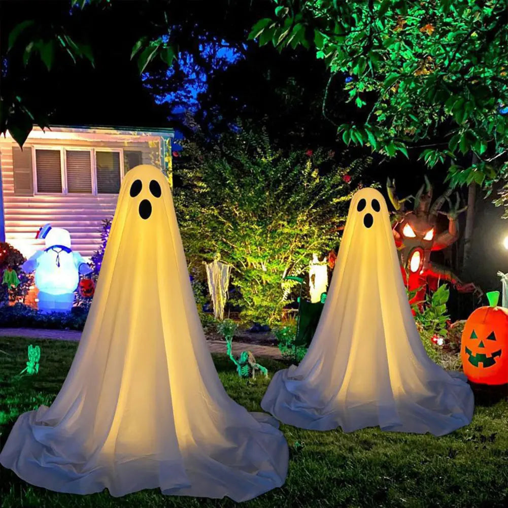 Decoraciones de fantasmas iluminadas para Halloween, decoraciones de fantasmas al aire libre, decoración de fantasmas de pie aterradoras para puerta delantera, porche, patio, fiesta en casa