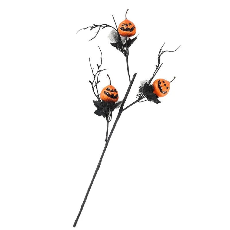 Calabaza de Halloween, decoración de rama de hoja de arce negra, ramo de calabaza, jarrón, decoración artesanal, adorno de Casa Encantada, accesorios para fiesta de Halloween