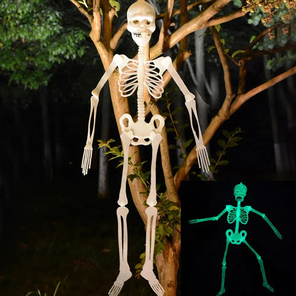 Esqueleto decorativo de Halloween de 90cm, forma humana, luminoso, cuerpo completo, esqueleto móvil Poseable, casa embrujada al aire libre, fiesta, accesorio DIY