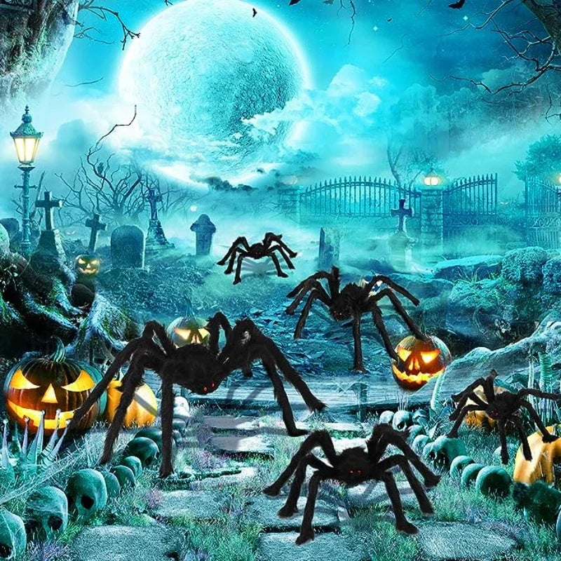 Araña negra de felpa de gran tamaño, decoración para fiesta de Halloween, hogar al aire libre, Bar, Casa Encantada, accesorios de terror, 30cm, 50cm, 75cm, 90cm