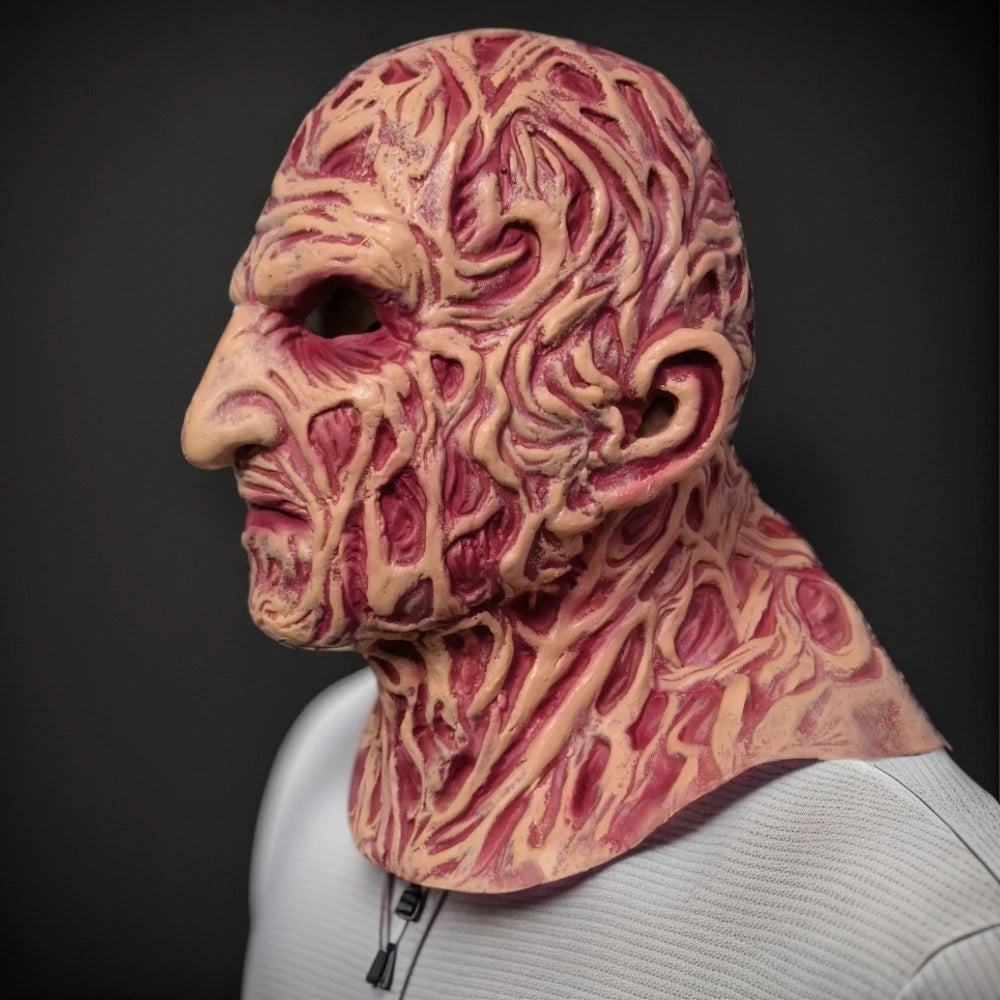 Máscara de látex de Freddy para Halloween, disfraz de Cosplay de carnaval, máscara de cara completa de Horror, demonio Rave, garras, accesorio de disfraz de hombre