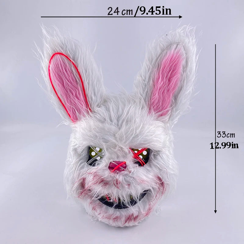 Máscara de conejo sangriento LED, mascarada de baile de terror, decoración de Cosplay, máscara de conejo asesino brillante, máscara de oso sangriento aterrador para hombres