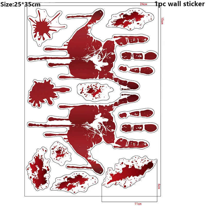 Pegatinas de pared de Halloween para puertas y ventanas, estampado de huellas de sangre, patrón de Calavera, suministros de decoración de escenas de fiesta de Halloween, accesorios de terror