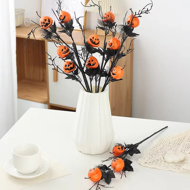 Calabaza de Halloween, decoración de rama de hoja de arce negra, ramo de calabaza, jarrón, decoración artesanal, adorno de Casa Encantada, accesorios para fiesta de Halloween