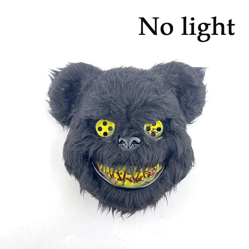 Máscara de conejo sangriento LED, mascarada de baile de terror, decoración de Cosplay, máscara de conejo asesino brillante, máscara de oso sangriento aterrador para hombres