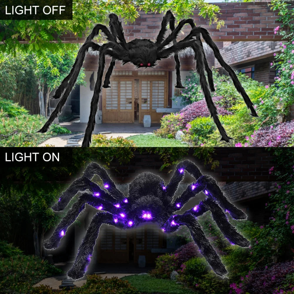 Araña iluminada para decoración de Halloween, araña iluminada grande para Halloween aterrador, patio interior al aire libre, fiesta en casa, decoración de Casa Encantada
