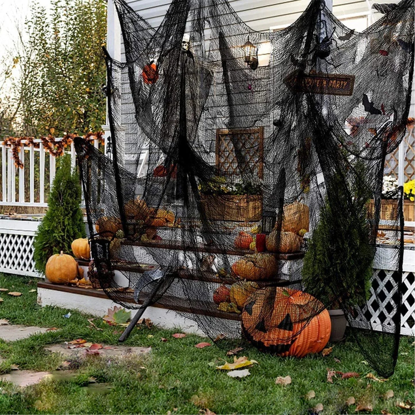 76x183cm decoraciones de Halloween tela de gasa espeluznante negra ventana mesa puerta red espeluznante vestido de lujo fiesta decoración de pared de Casa Encantada