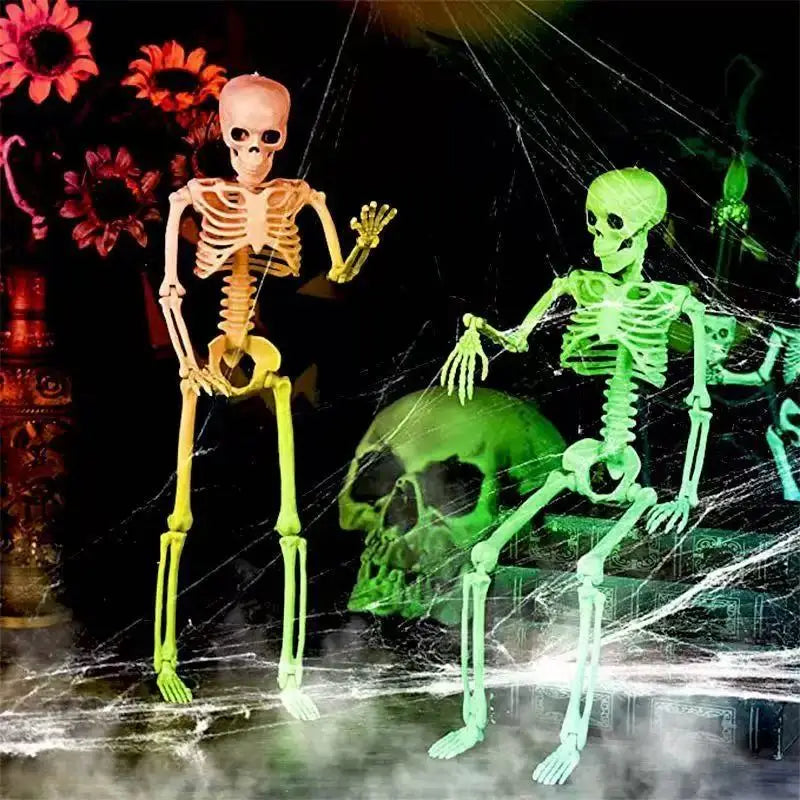 Esqueleto decorativo de Halloween de 90cm, forma humana, luminoso, cuerpo completo, esqueleto móvil Poseable, casa embrujada al aire libre, fiesta, accesorio DIY