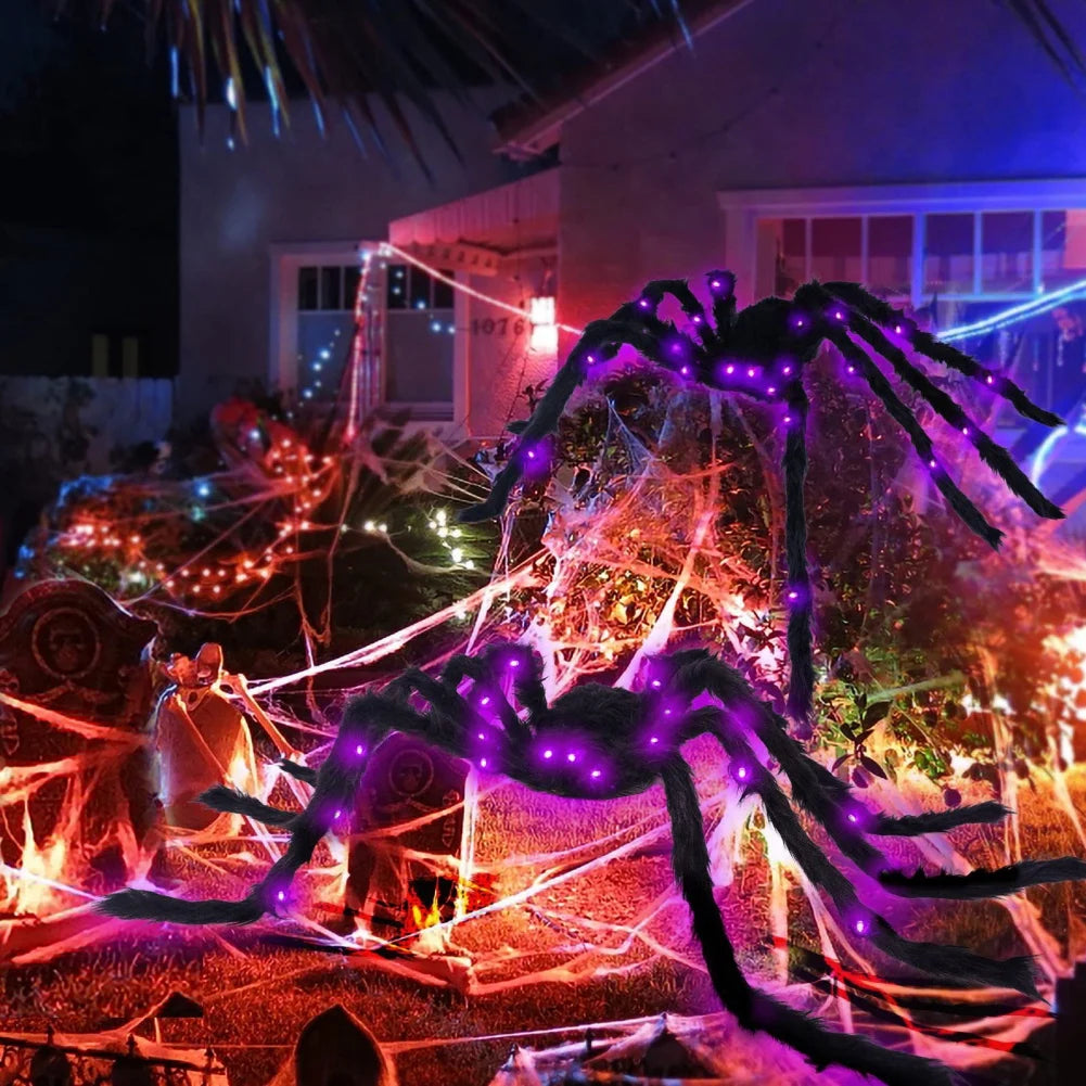 Araña iluminada para decoración de Halloween, araña iluminada grande para Halloween aterrador, patio interior al aire libre, fiesta en casa, decoración de Casa Encantada