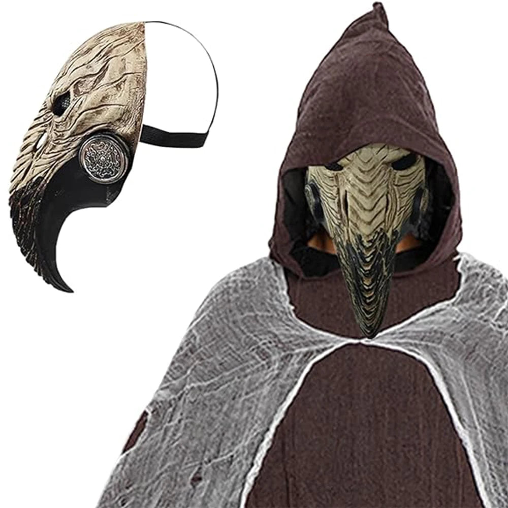 Máscara gótica negra de Doctor de la peste de la muerte, fiesta de Halloween, Cosplay, máscara de pico de pájaro Steampunk, disfraz aterrador, máscaras de pico de cuervo de nariz larga