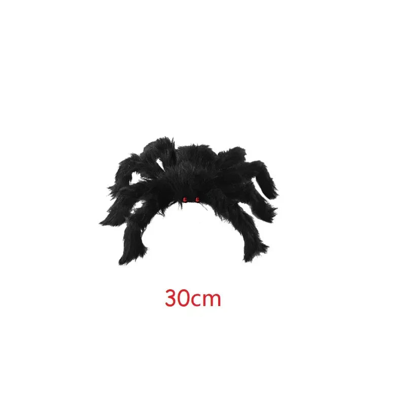 Araña negra de felpa de gran tamaño, decoración para fiesta de Halloween, hogar al aire libre, Bar, Casa Encantada, accesorios de terror, 30cm, 50cm, 75cm, 90cm