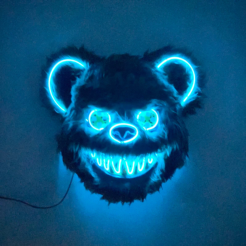 Máscara de conejo sangriento LED, mascarada de baile de terror, decoración de Cosplay, máscara de conejo asesino brillante, máscara de oso sangriento aterrador para hombres