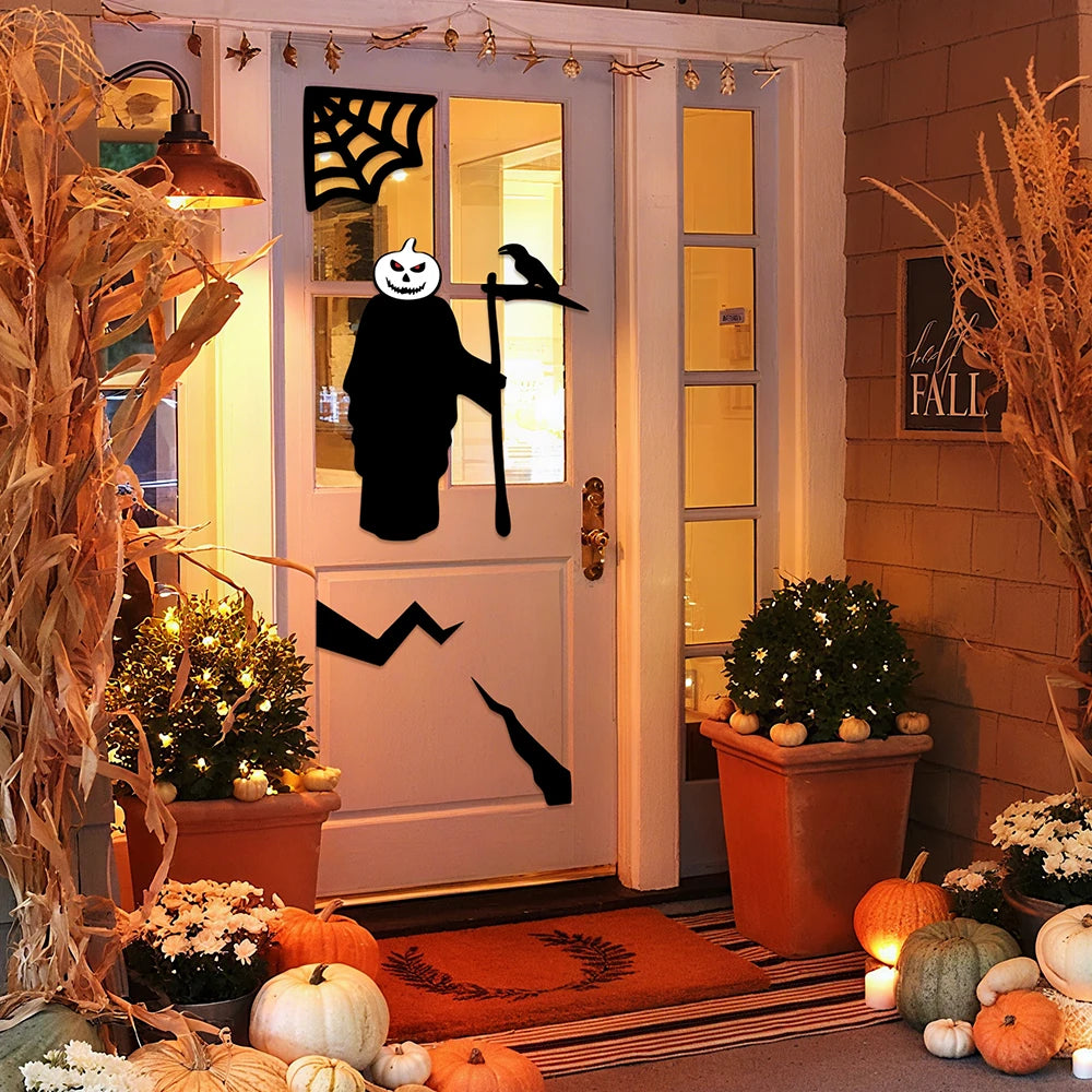 Decoración de Halloween pegatinas de puerta decoración de ventana esqueleto mano calabaza DIY diablo sombrero de bruja pegatinas de ventana de vidrio decoraciones para el hogar