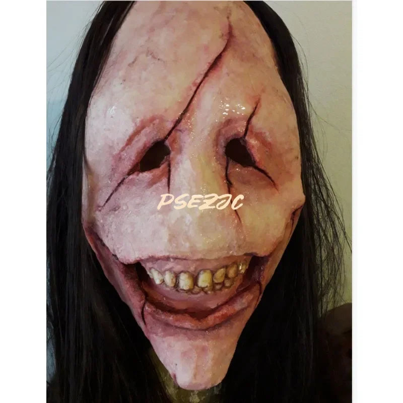 Máscara de diablo de pelo largo de terror de Halloween, máscara de diablo de cara roja, máscara de pelo largo de látex, fiesta temática