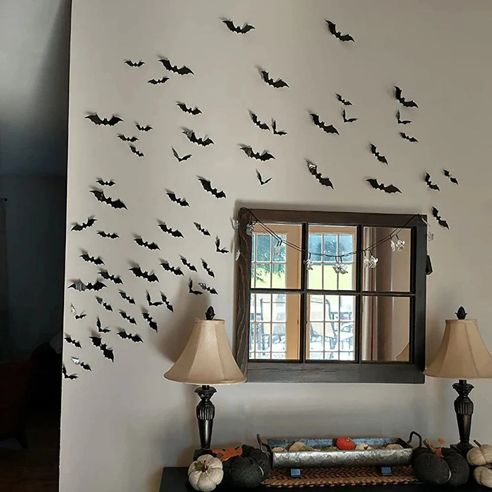 Decoraciones de murciélagos de Halloween, murciélago de Pvc 3D en la pared, pegatinas de pared de murciélagos negros, accesorios de miedo de Halloween