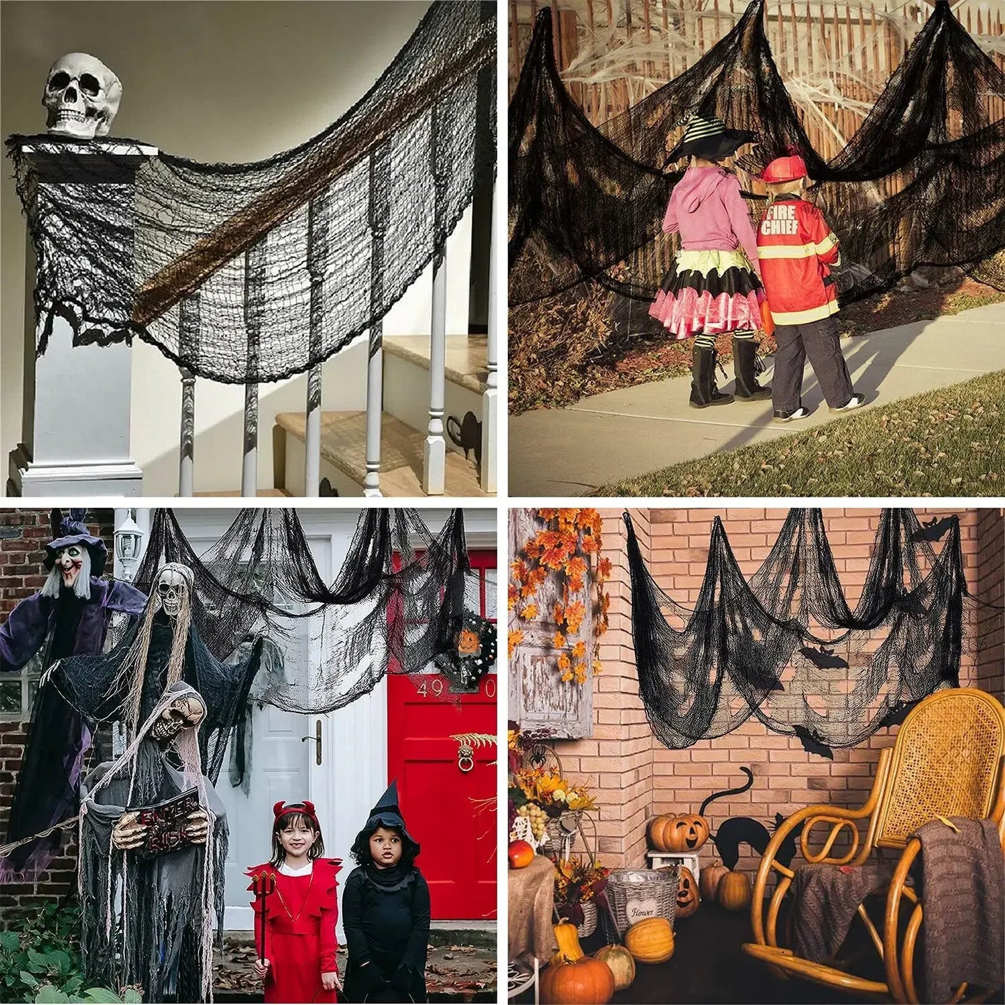 76x183cm decoraciones de Halloween tela de gasa espeluznante negra ventana mesa puerta red espeluznante vestido de lujo fiesta decoración de pared de Casa Encantada