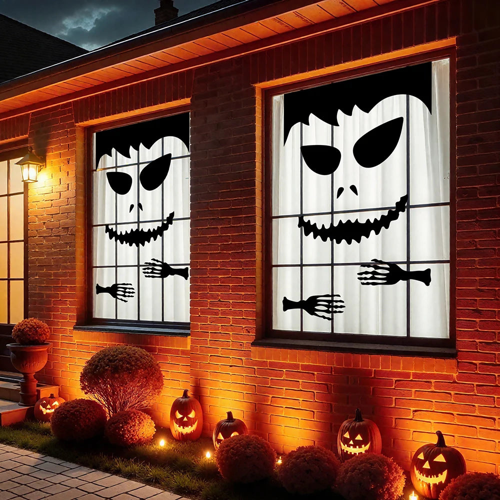 Decoración de Halloween pegatinas de puerta decoración de ventana esqueleto mano calabaza DIY diablo sombrero de bruja pegatinas de ventana de vidrio decoraciones para el hogar