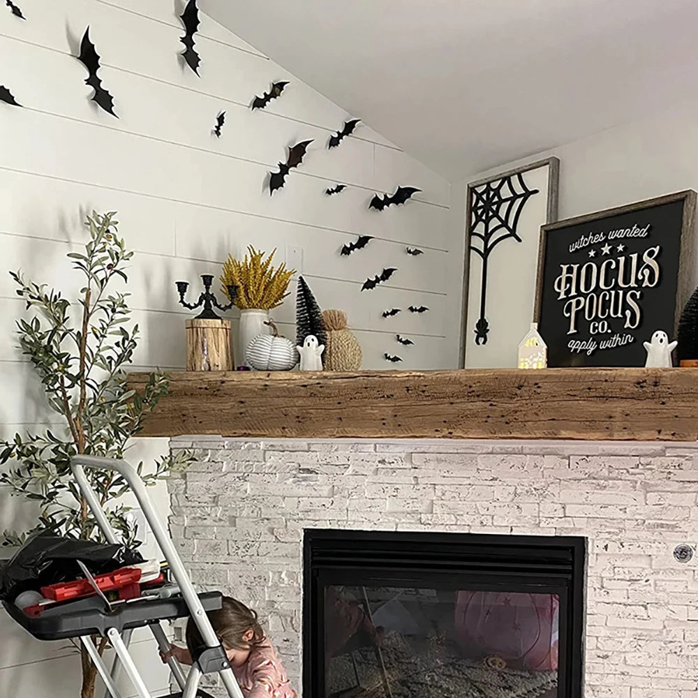 Decoraciones de murciélagos de Halloween, murciélago de Pvc 3D en la pared, pegatinas de pared de murciélagos negros, accesorios de miedo de Halloween