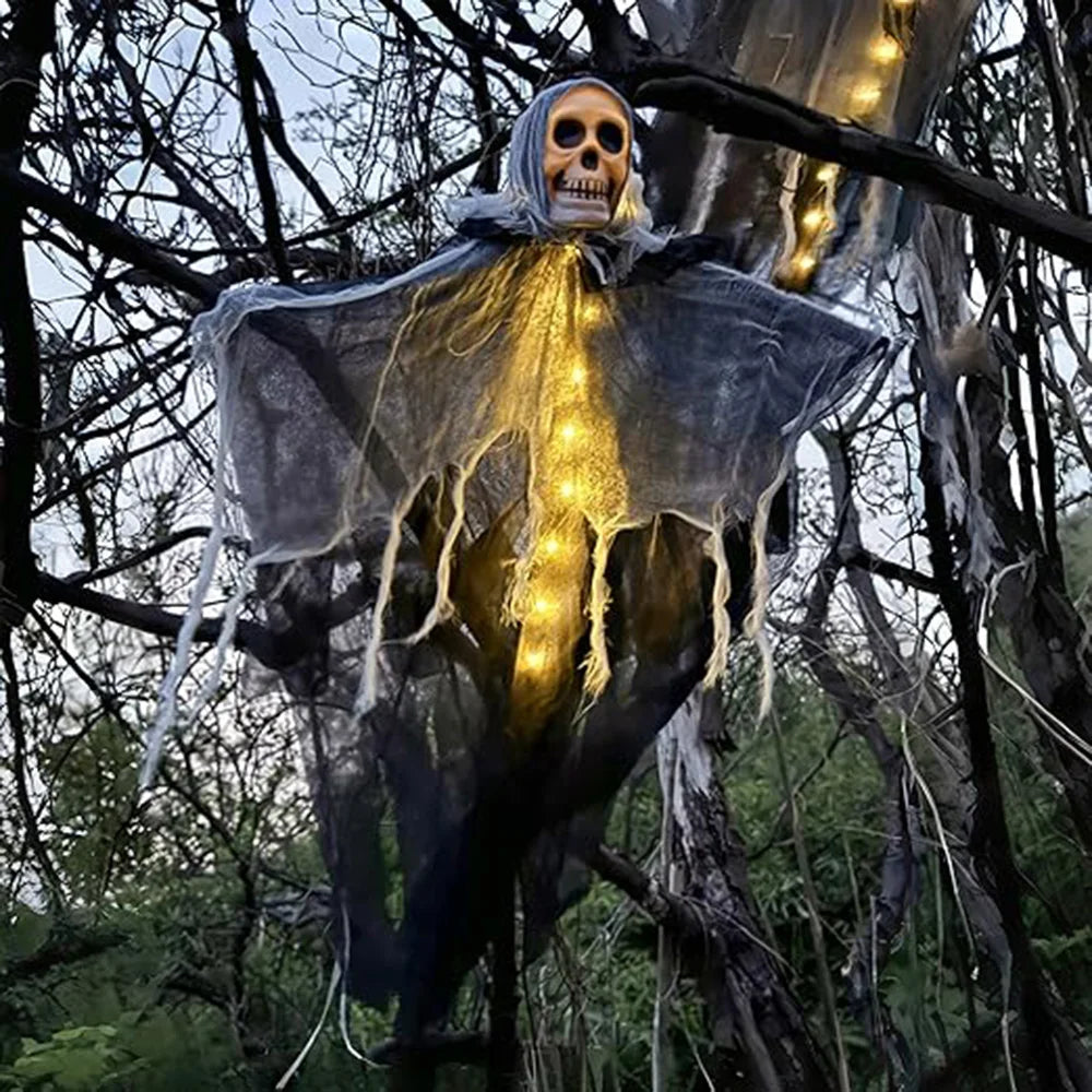 1 Uds. Esqueleto de Halloween fantasma decoración fantasma con LED decoración de Halloween luces de cadena LED para uso al aire libre en jardines