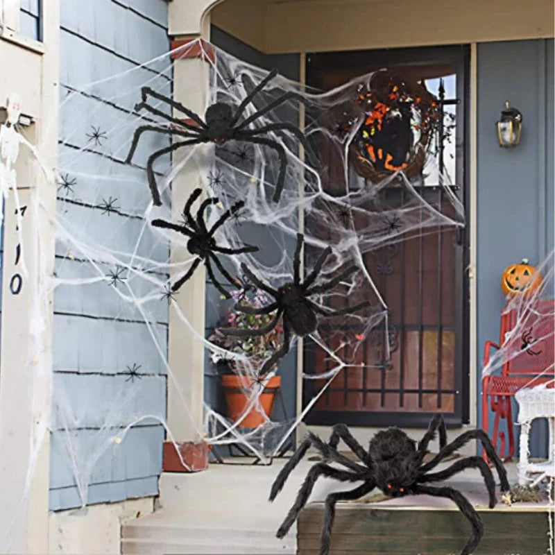 Araña negra de felpa de gran tamaño, decoración para fiesta de Halloween, hogar al aire libre, Bar, Casa Encantada, accesorios de terror, 30cm, 50cm, 75cm, 90cm
