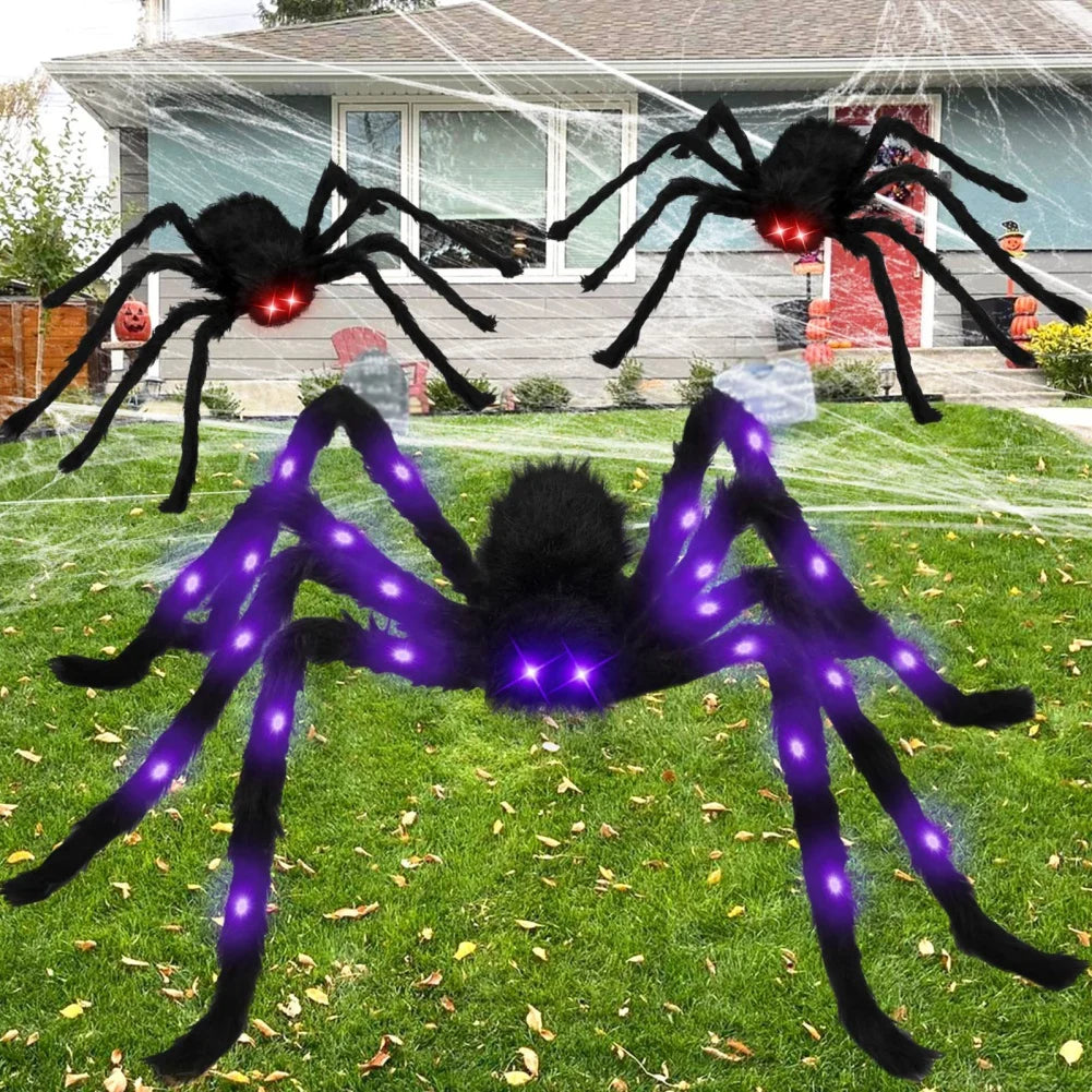 Araña iluminada para decoración de Halloween, araña iluminada grande para Halloween aterrador, patio interior al aire libre, fiesta en casa, decoración de Casa Encantada