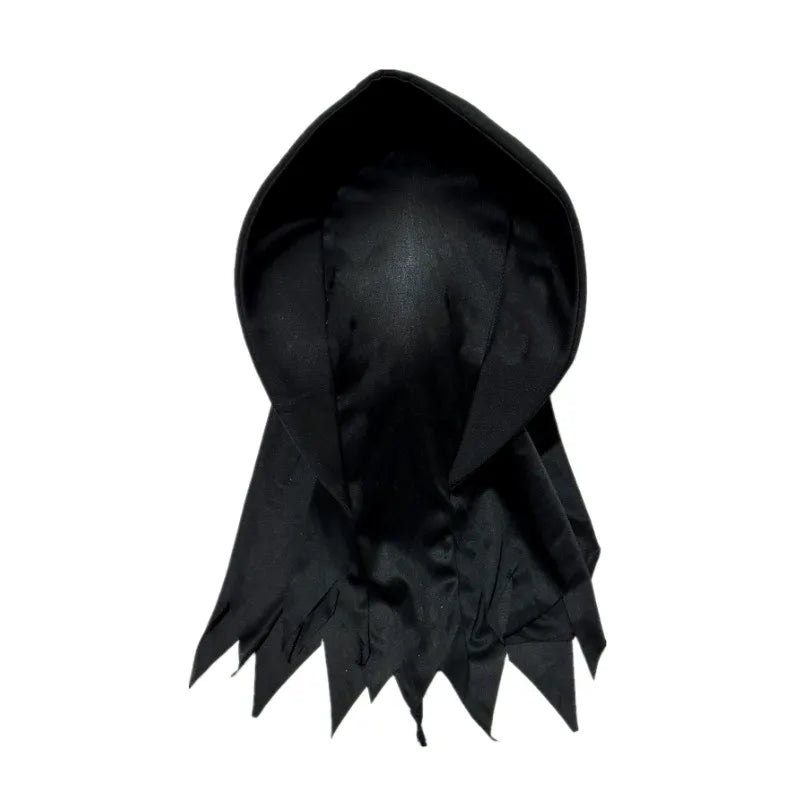 Disfraz de terror de Grim Reaper para Halloween, bata de fantasma espeluznante con capucha negra, disfraz de Cosplay para adultos, máscara de guadaña, utilería para fiesta
