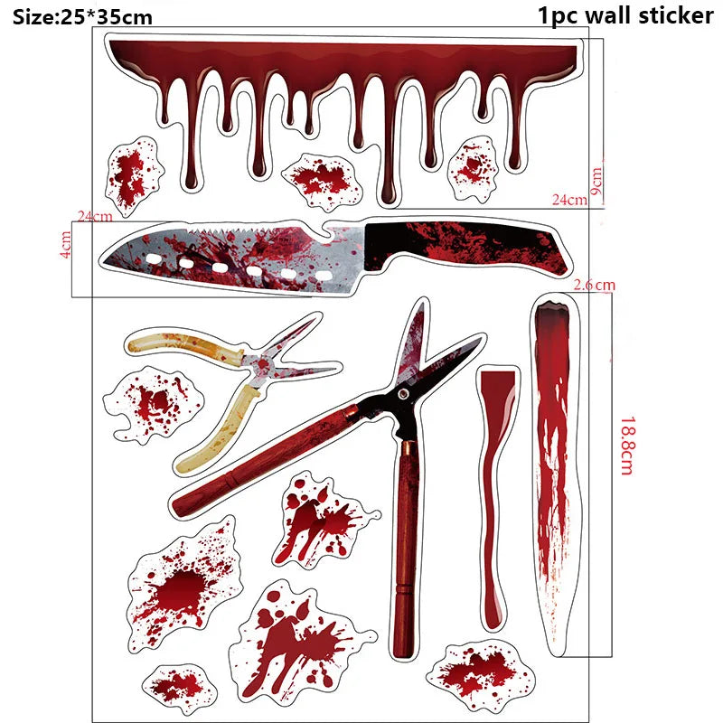 Pegatinas de pared de Halloween para puertas y ventanas, estampado de huellas de sangre, patrón de Calavera, suministros de decoración de escenas de fiesta de Halloween, accesorios de terror