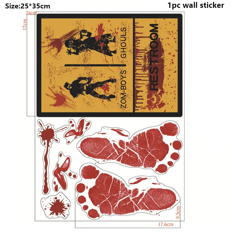 Pegatinas de pared de Halloween para puertas y ventanas, estampado de huellas de sangre, patrón de Calavera, suministros de decoración de escenas de fiesta de Halloween, accesorios de terror