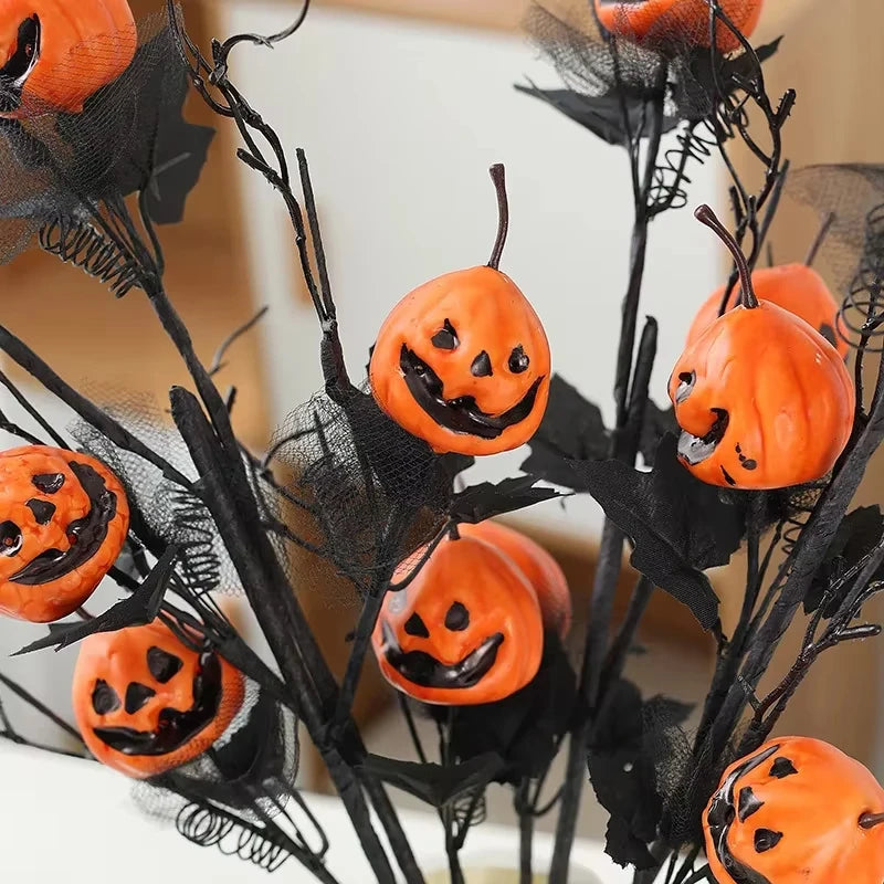 Calabaza de Halloween, decoración de rama de hoja de arce negra, ramo de calabaza, jarrón, decoración artesanal, adorno de Casa Encantada, accesorios para fiesta de Halloween