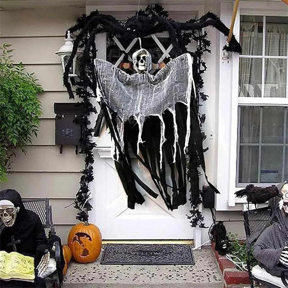 1 Uds. Esqueleto de Halloween fantasma decoración fantasma con LED decoración de Halloween luces de cadena LED para uso al aire libre en jardines