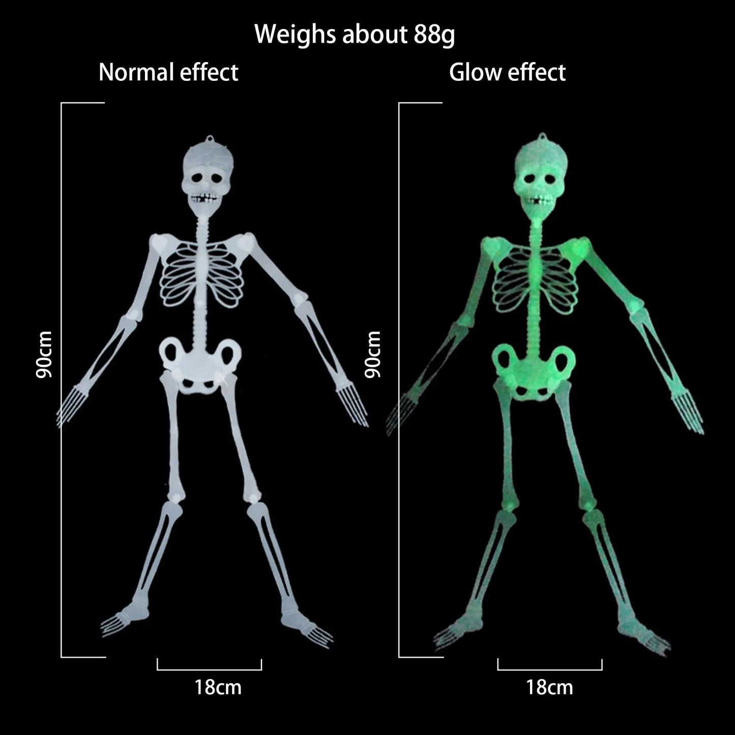 Esqueleto decorativo de Halloween de 90cm, forma humana, luminoso, cuerpo completo, esqueleto móvil Poseable, casa embrujada al aire libre, fiesta, accesorio DIY