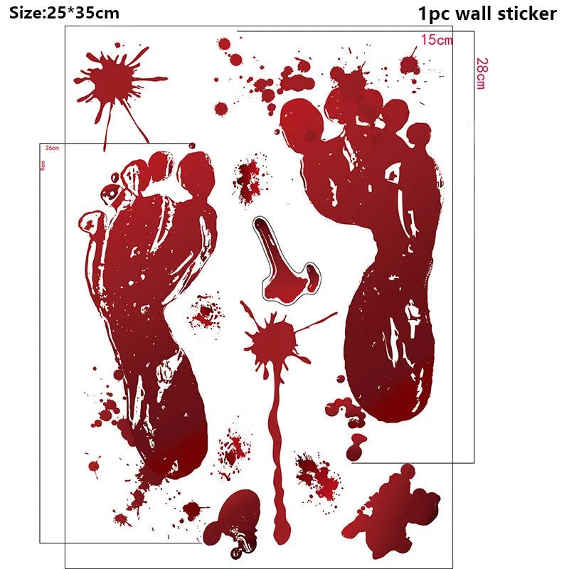 Pegatinas de pared de Halloween para puertas y ventanas, estampado de huellas de sangre, patrón de Calavera, suministros de decoración de escenas de fiesta de Halloween, accesorios de terror