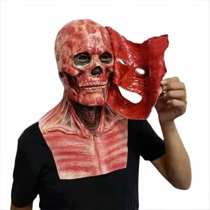 Que yo es mi máscara de Halloween aterradora tipo desgarro esqueleto Joker o jinete fantasma doble máscara de látex accesorios de Cosplay espeluznantes