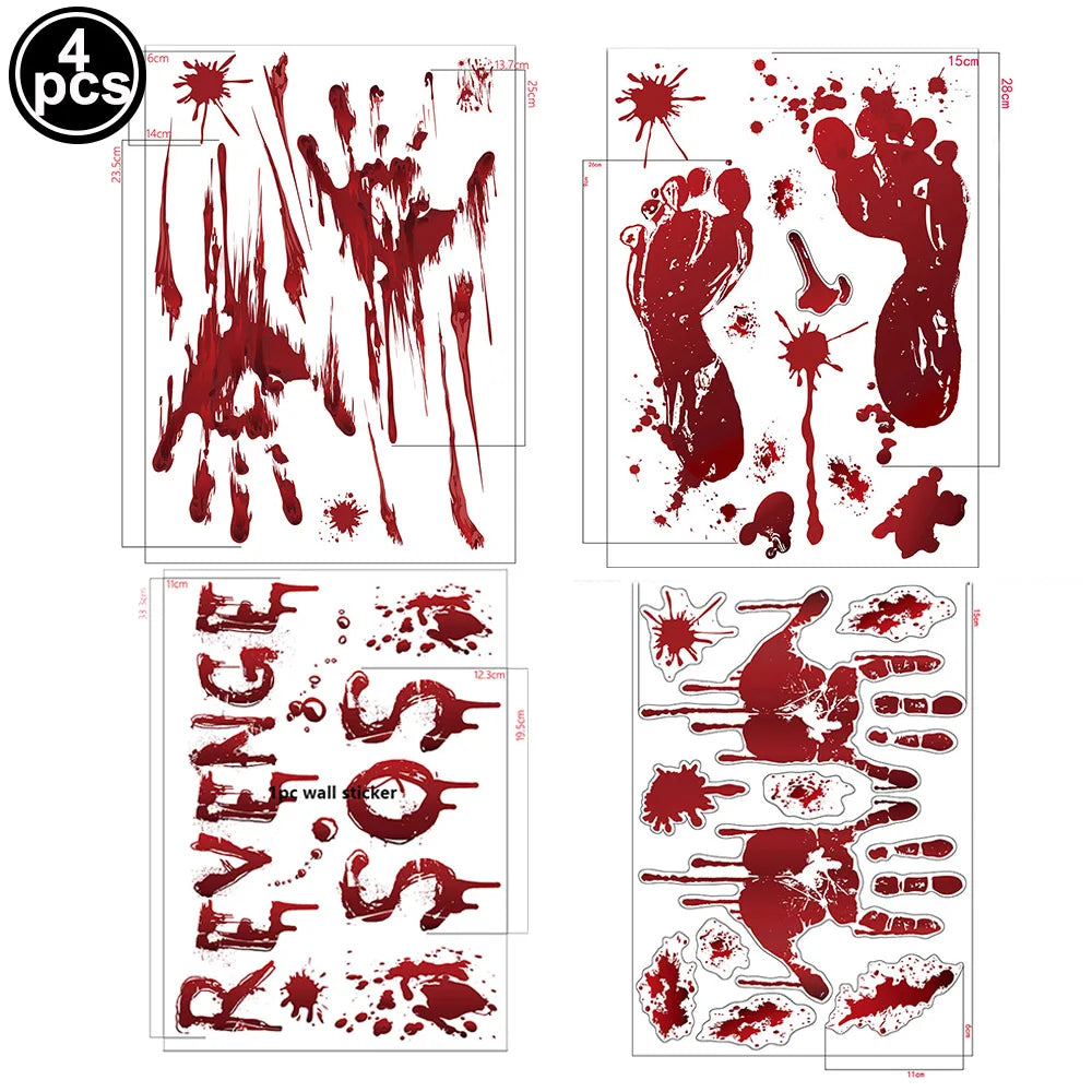 Pegatinas de pared de Halloween para puertas y ventanas, estampado de huellas de sangre, patrón de Calavera, suministros de decoración de escenas de fiesta de Halloween, accesorios de terror