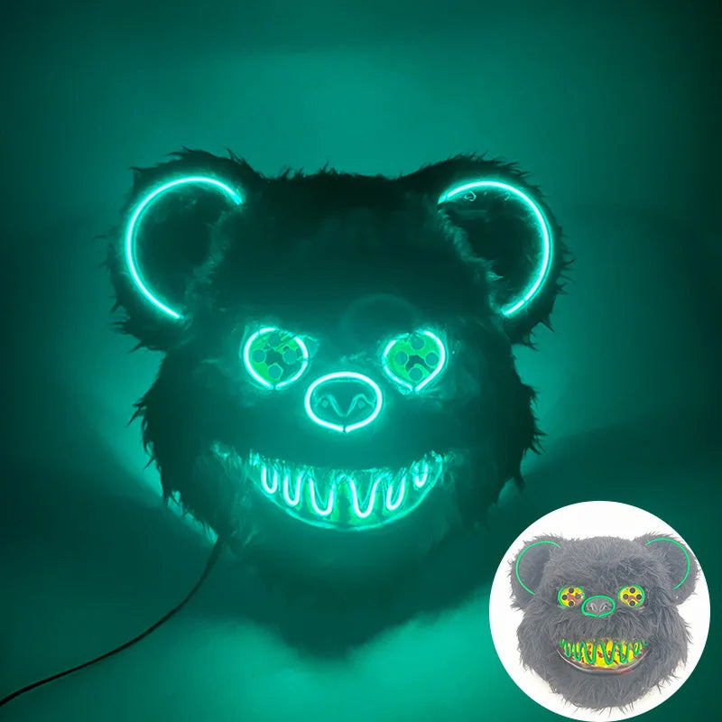 Máscara de conejo sangriento LED, mascarada de baile de terror, decoración de Cosplay, máscara de conejo asesino brillante, máscara de oso sangriento aterrador para hombres