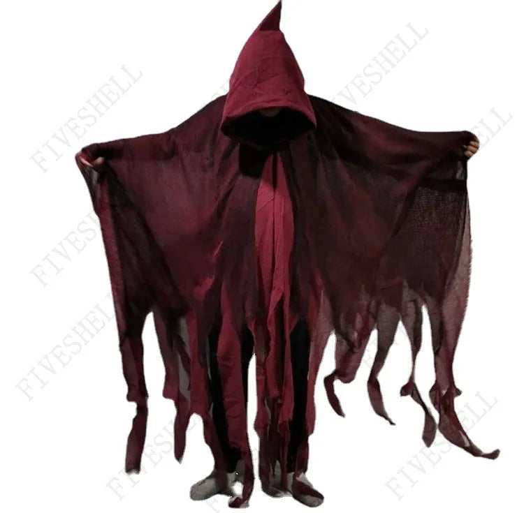 Disfraz de fantasma de Halloween Unisex, capa con capucha, accesorios de fiesta del Día de los muertos